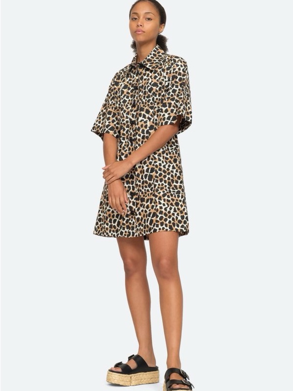 Sea New York Apollo Leopard Print Shirt Dress MSRP 385